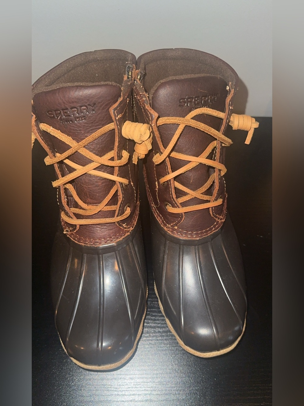 Sperry Brown Leather Duck Boots with Tan Laces
